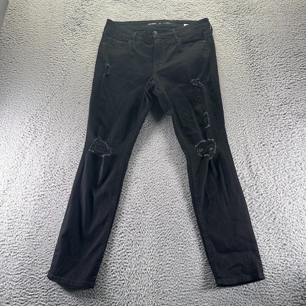 Old Navy Pop Icon Jeans Womens 8‎ Black Cotton Denim Skinny Distressed Mid Rise